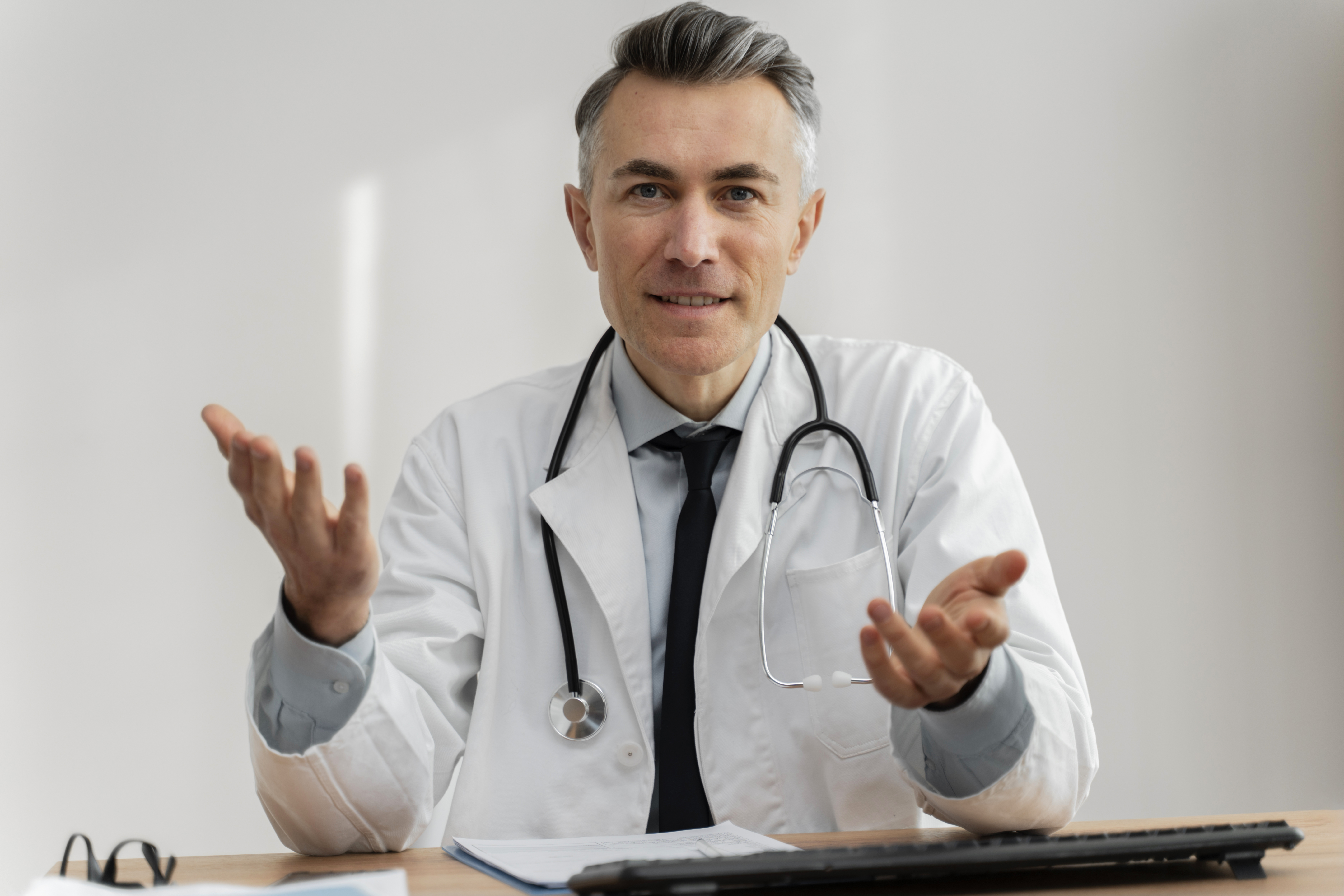 A clinician on a video appointment